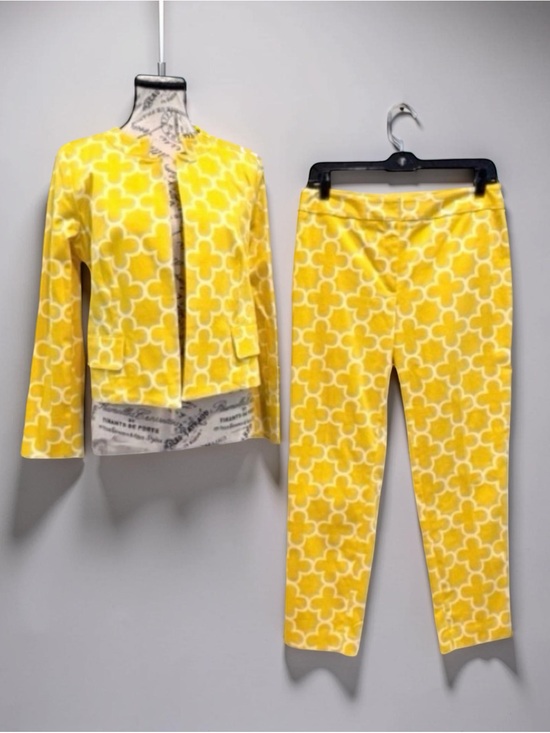 Elliott Lauren Pants - Elliott Lauren Vintage Patterned Women's Jacket & Pants Set. Yellow. Size 6